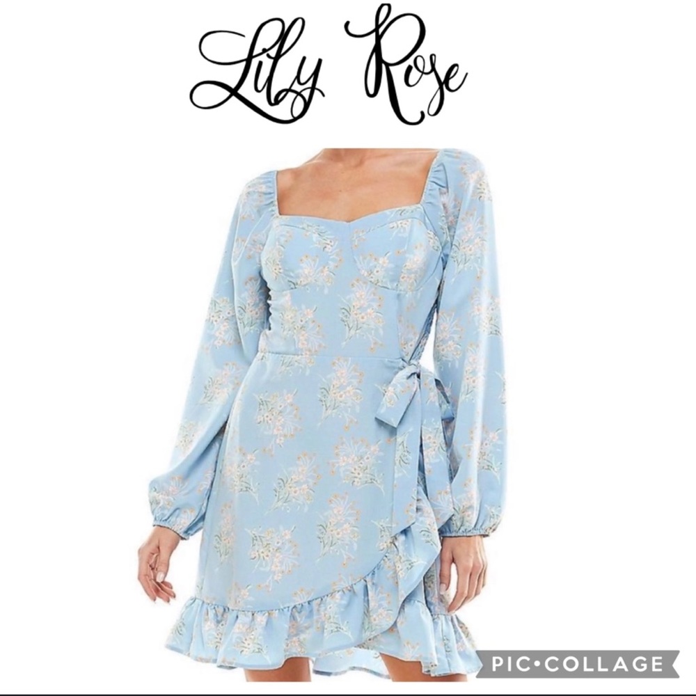 Lily Rose Light Blue Floral Wrap Mini Dress